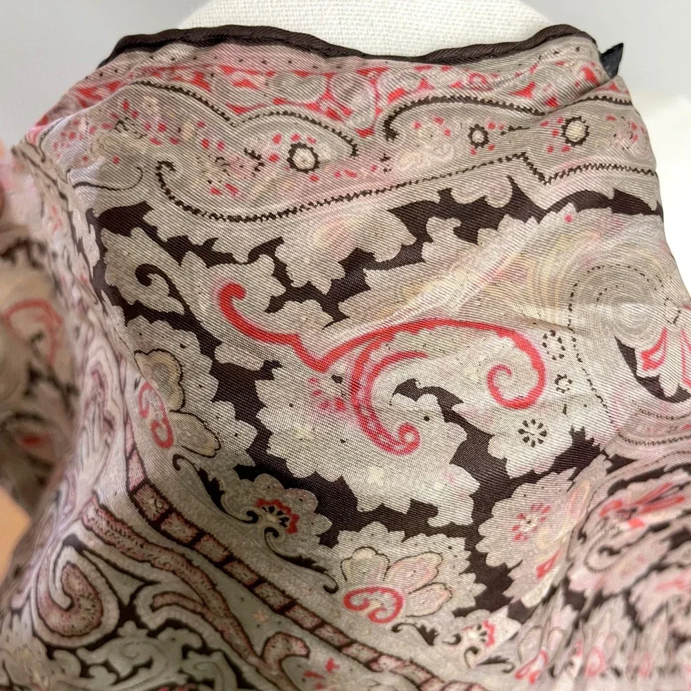 Vintage Silk Square Scarf Italy Hand Rolled Paisley Brown Preppy Old Money